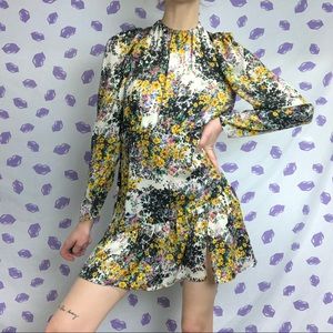 Floral Ornate Tiered Flowy Long Sleeve Dress